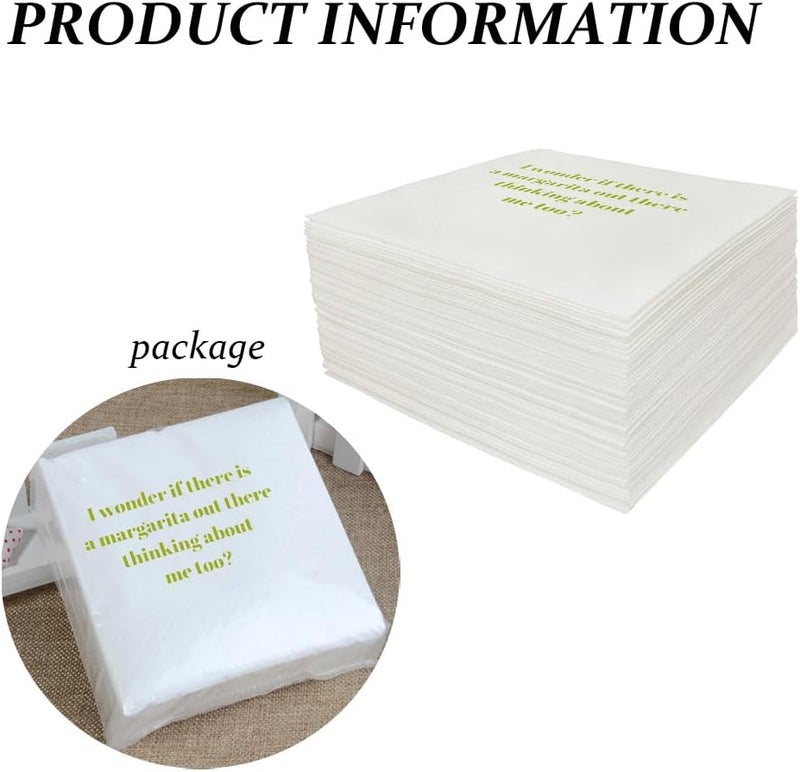 VOWFOO Funny Cocktail Napkins 100Pcs Funny Quotes Saying Disposable Paper Party Napkins 4.5 x 4.5 Two-ply (I Wonder If There Is a Margarita Out There Thinking About Me Too Napkins) - Image 3